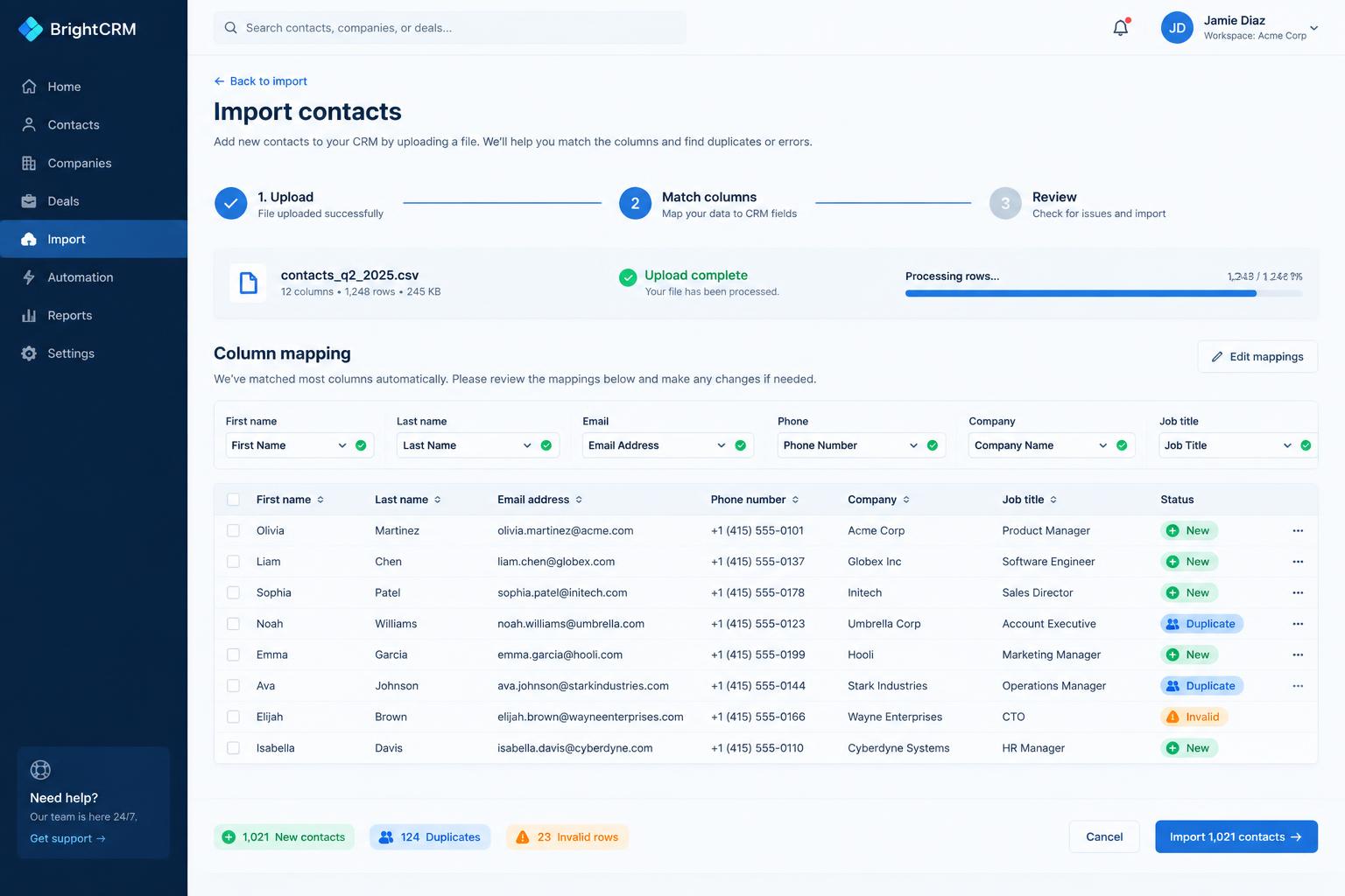 Contact import